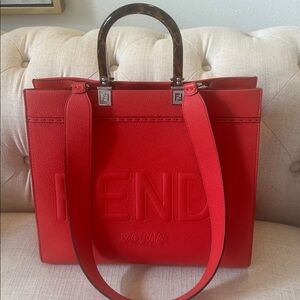 Fendi Scarlet Tote with Tortoiseshell Accents